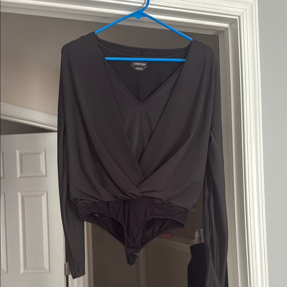 Bebe Gray Wrap Bodysuit Top